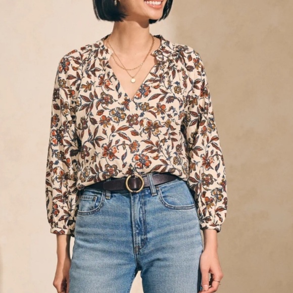 Faherty Linen Blend‎ Floral Print Bohemian Top. Like New! size Small - Picture 1 of 13